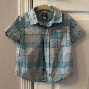 Tea Collection Light Blue & Aqua Plaid Short-Sleeve Button-Down Shirt
